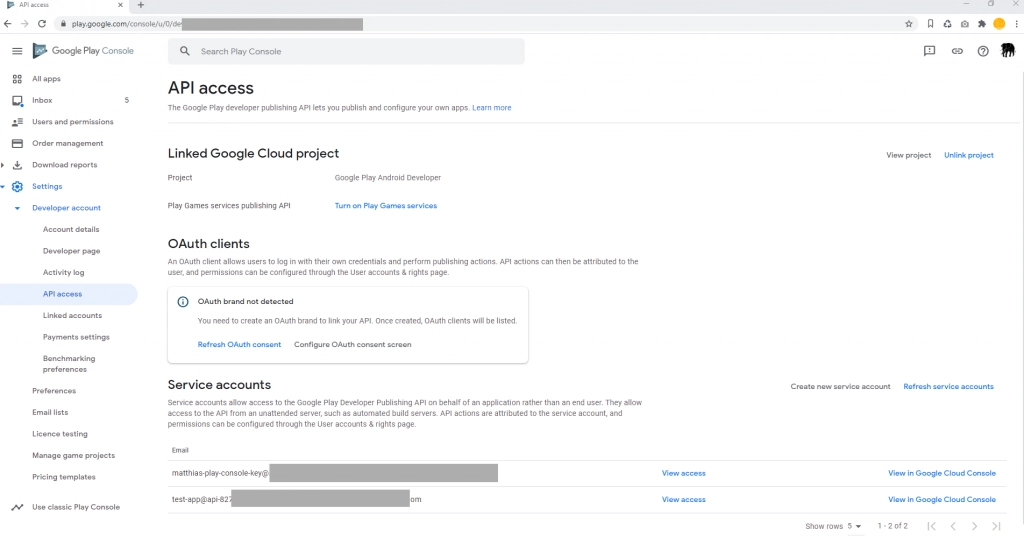 Set Google Play Access API Access