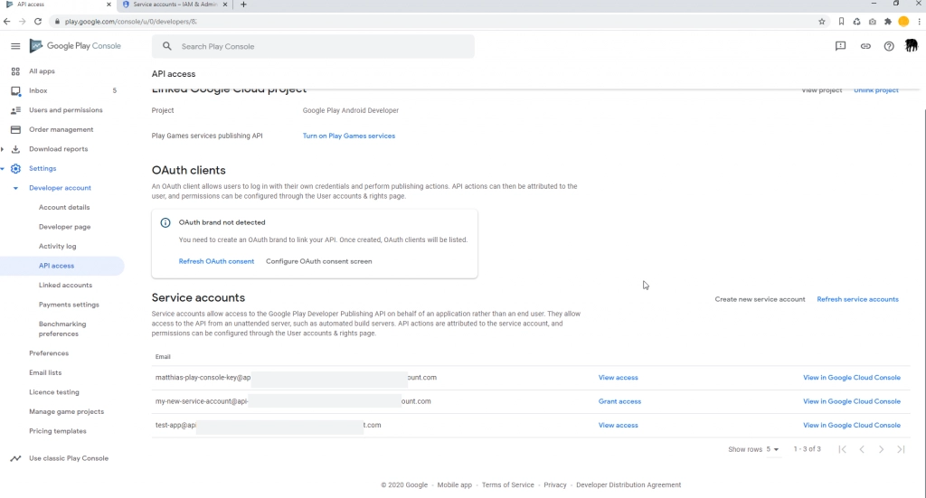 Set Google Play Access Service Accounts