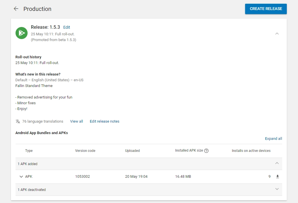 Languages within the Google Play Console