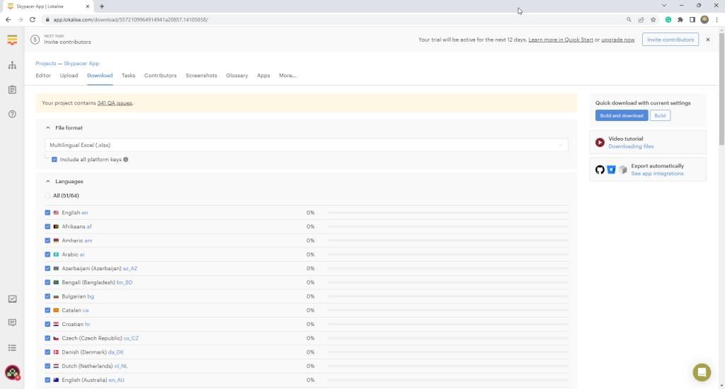 Download data from Lokalise to Excel