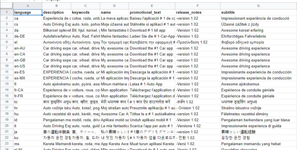 Input texts in a sheet