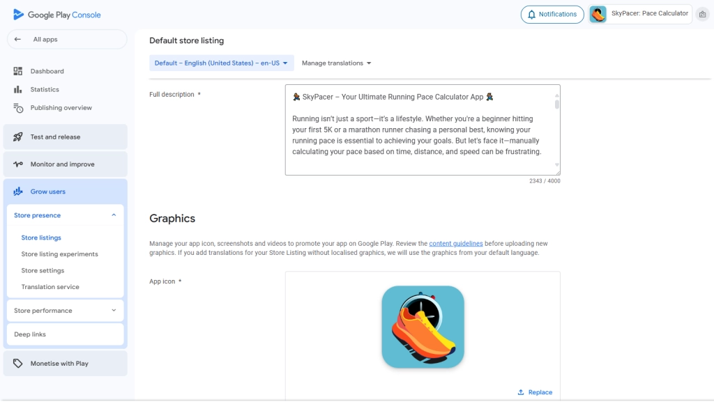 Maintaining metadata in Google Play Console